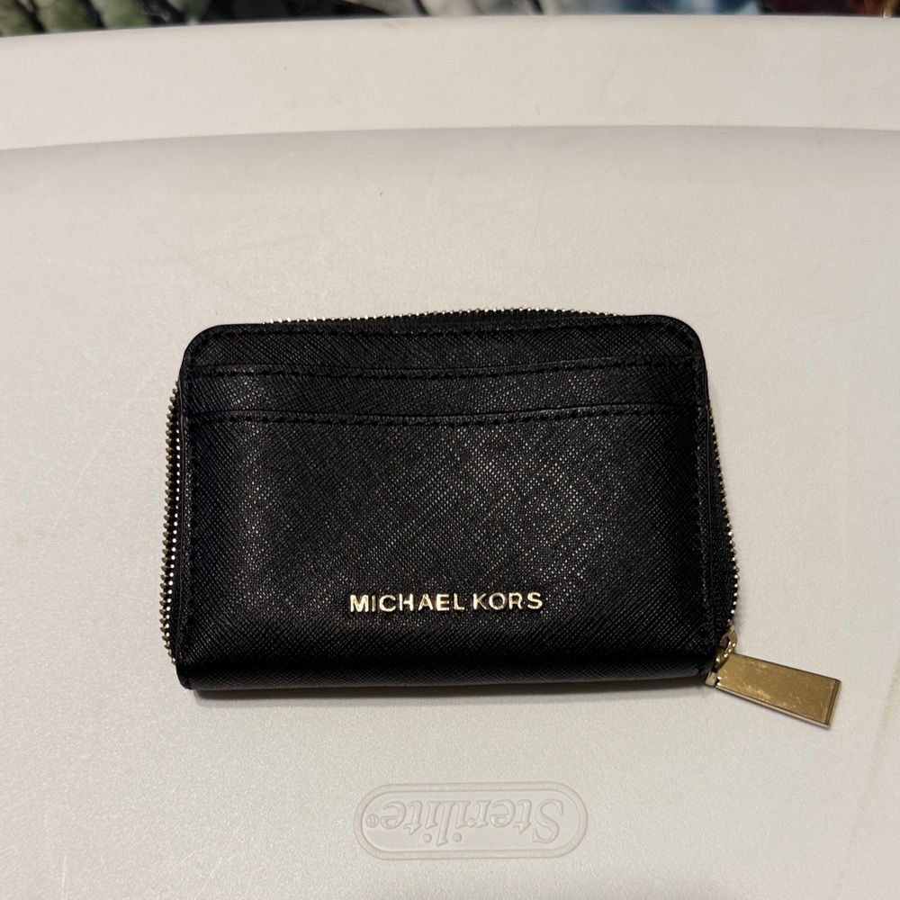 Michael Kors Black and Gold Zip Wallet